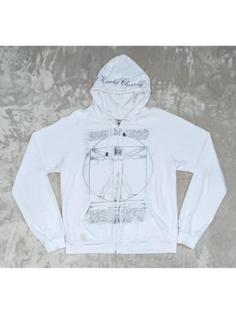 Kinetic Clothing The Vitruvian Man White Hoodie Men’s Size M  *Stains
